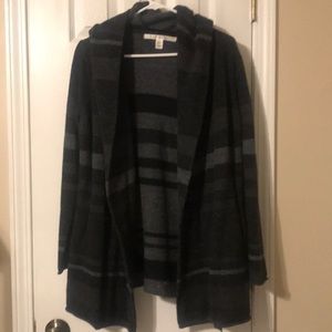 Black and grey striped heavy sweater with hood